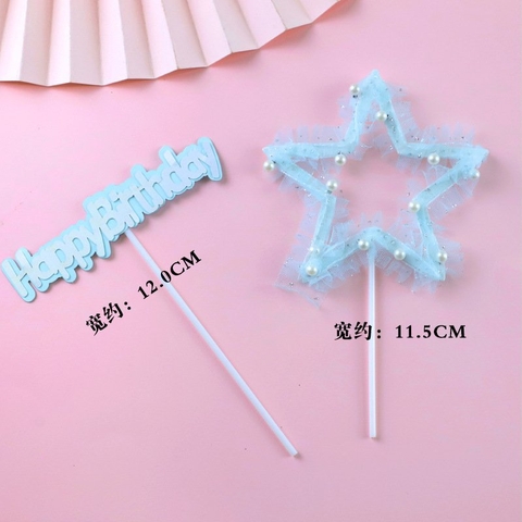 SC - set cắm SAO hpbd vải XANH đính hạt