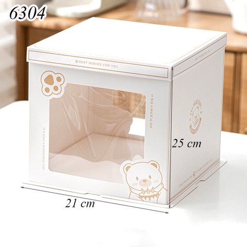 Hộp Giấy Trắng 3 Chi Tiết in Hình Gấu 21*21*25