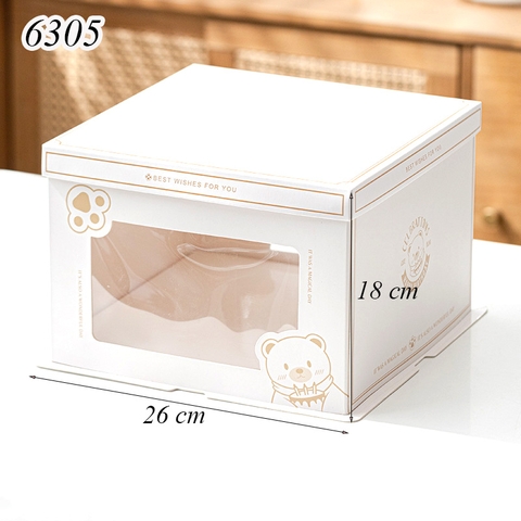 Hộp Giấy Trắng 3 Chi Tiết in Hình Gấu 26*26*18