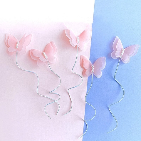 Set 5 bướm vải 2 lớp ngọc trai hồng