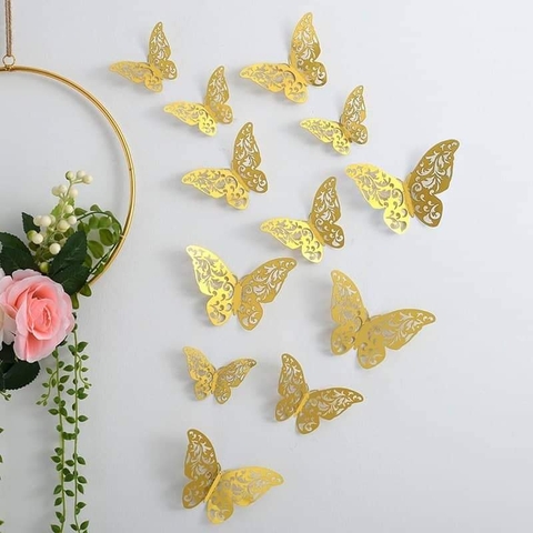 set 12 bướm giấy mica vàng