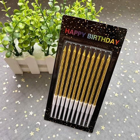 Vỉ 10 nến nhũ Vàng dài 13.5cm