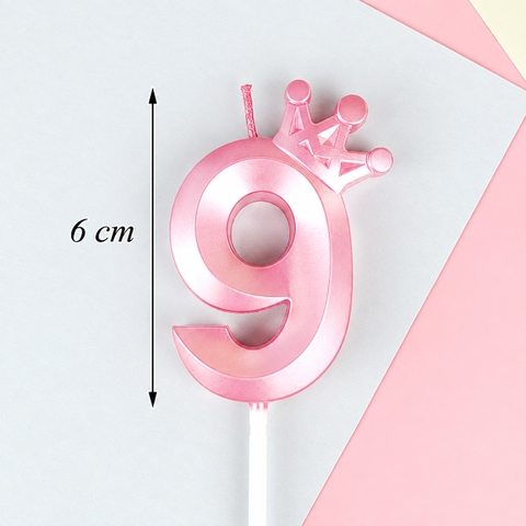 Nến Số Nhũ 3D Vương Miện Hồng Số 9