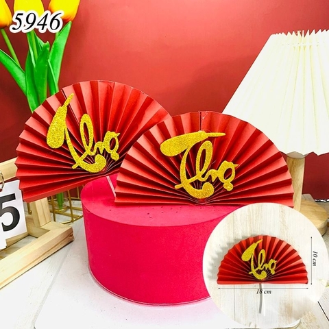 SCG-Set cắm 2 quạt đỏ chữ thọ HD