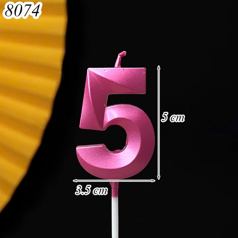 Nến số nhũ Hồng Đậm 3D số 5