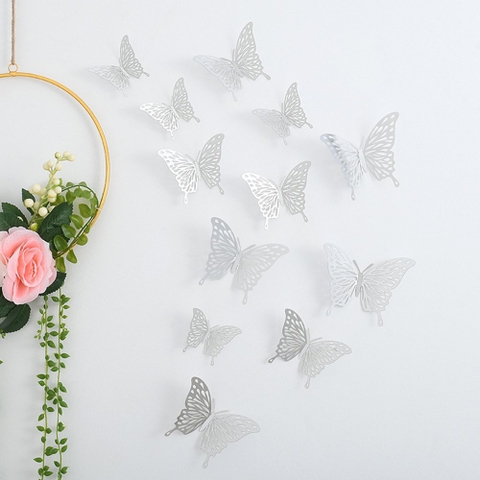 set 12 bướm giấy mica bạc có đuôi