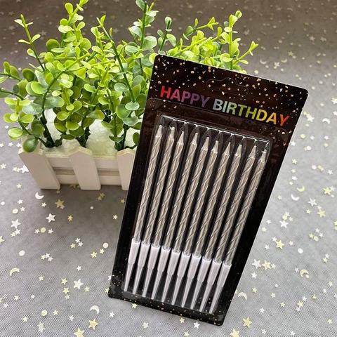 Vỉ 10 nến nhũ Bạc dài 13.5cm
