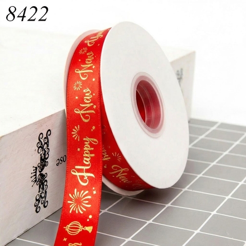 Cuộn 40m Ruybang Đỏ Happy New Year 2.5cm M2