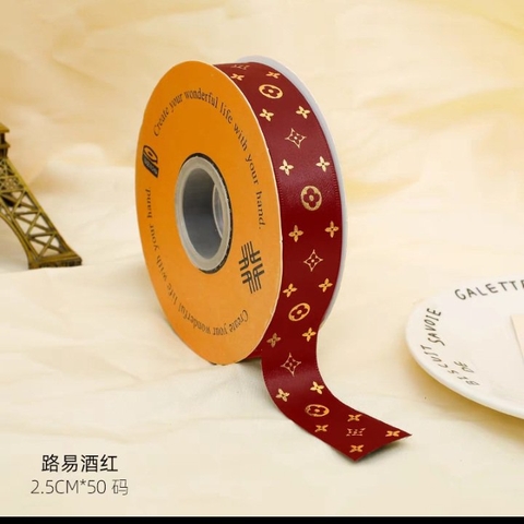 Ruybang hoạ tiết đỏ tươi 2.5cm 50m