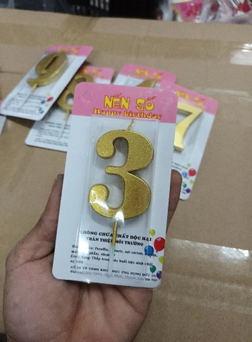 Nến số 3 nhũ vàng đồng loại to