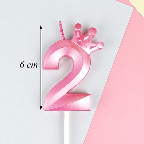 Nến Số Nhũ 3D Vương Miện Hồng Số 2