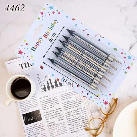 Vỉ 6 nến đen in chữ HPBD vàng