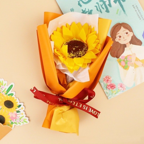 Bó hoa sáp hướng dương vàng bọc cam