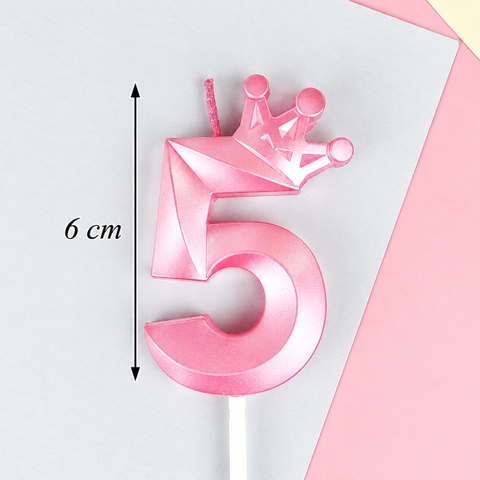Nến Số Nhũ 3D Vương Miện Hồng Số 5