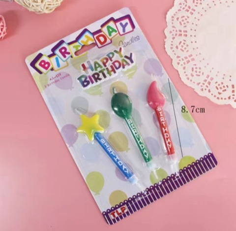 Vỉ 3 nến HPBD bóng bay sao vàng