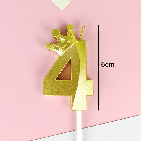Nến Số Nhũ 3D Vương Miện Vàng Số 4