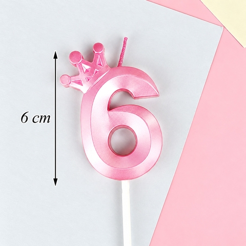 Nến Số Nhũ 3D Vương Miện Hồng Số 6