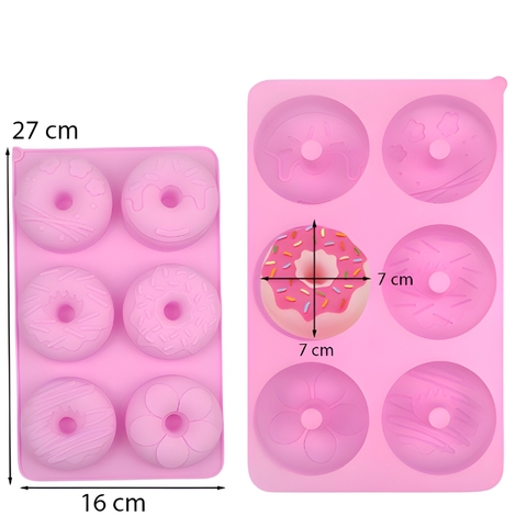 Khuôn Silicone Hồng Tạo Hình 6 Bánh Donut