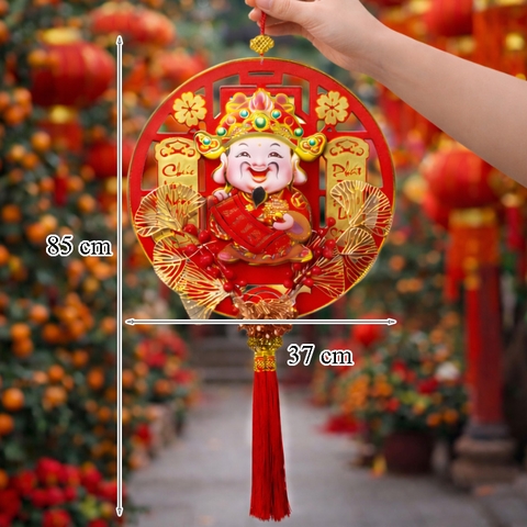 Tết-Thần tài gật gù hoa KO đèn tròn 85cm TP