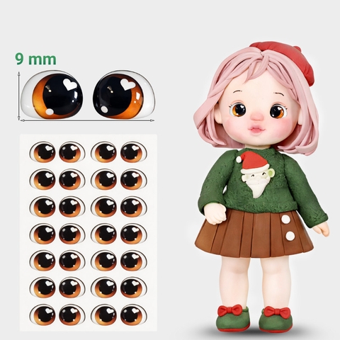 Miếng Dán 20 Cặp Mắt 3D Nâu Hình Trái Tim 9mm