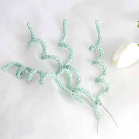 Set 4 que cắm nhựa xoắn dẻo XANH nhũ