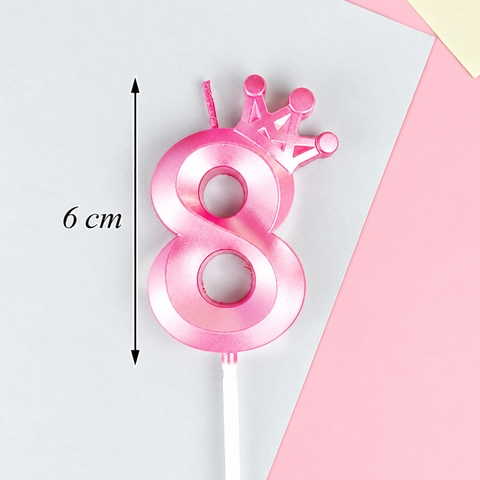 Nến Số Nhũ 3D Vương Miện Hồng Số 8