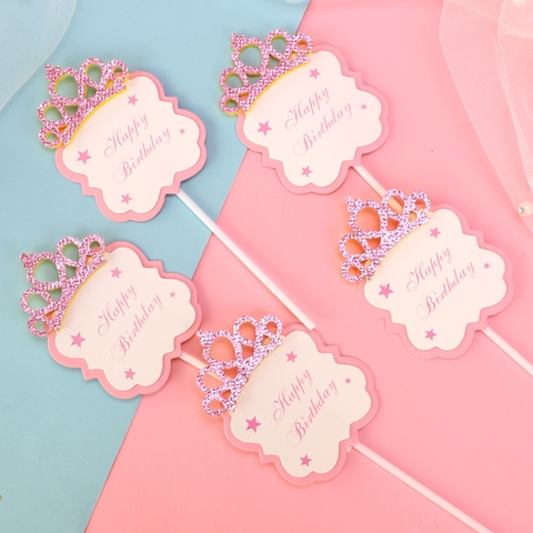 Cam - set 6 thiệp hpbd vương miện vàng viền hồng.