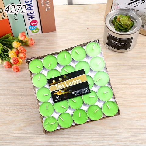 Vỉ 50 nến .TRÒN. TeaLight tình yêu màu xanh lá