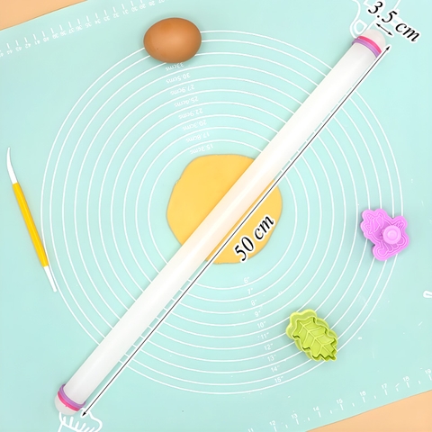 Cây Lăn Bột Nhựa Trắng Có Vòng Căn Độ Dày TQ (3,5*50cm)