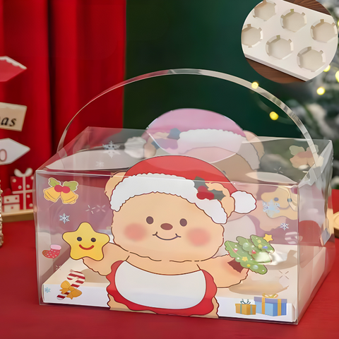Hộp Nhựa Trong Hình Gấu Đựng Bánh Cupcake ( 6 Bánh )