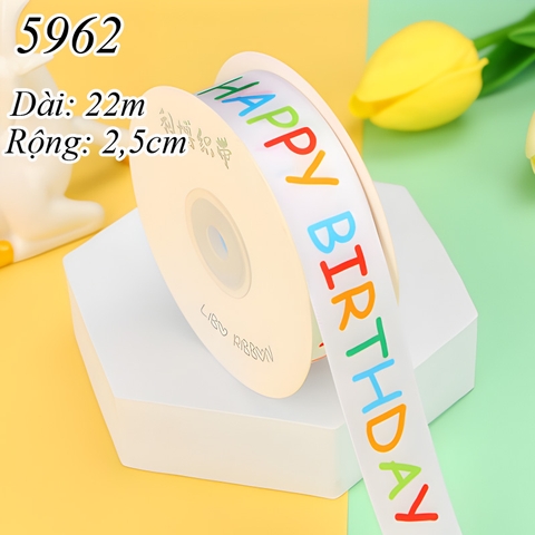 Cuộn 22m Ruy băng HPBD trắng nhiều màu khổ 2.5cm