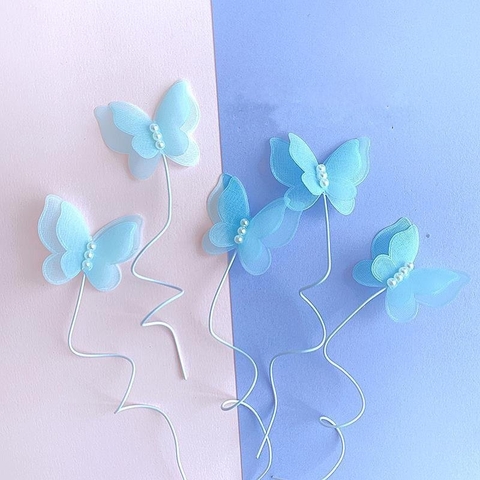 Set 5 bướm vải 2 lớp ngọc trai xanh