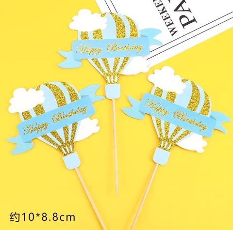 Cam - set 3 thẻ khinh khí cầu nhũ xanh
