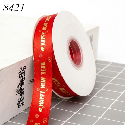 Cuộn 40m Ruybang Đỏ Happy New Year 2.5cm M1