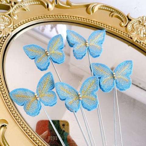 Set 5 bướm vải đính đá xanh dương