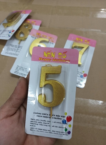 Nến số 5 nhũ vàng đồng loại to