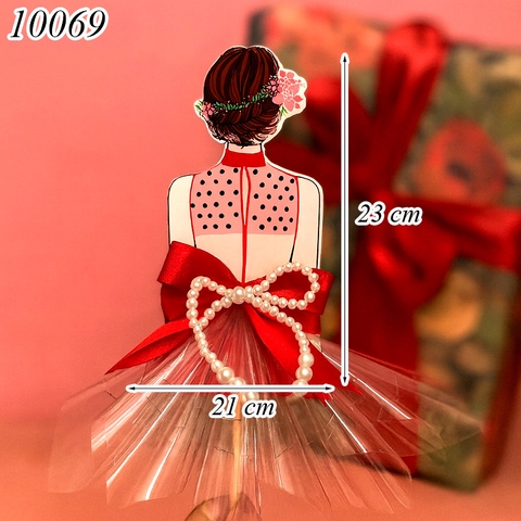 Phôi Đựng Tiền Cô Gái Váy Đỏ Chấm Bi + 10 Meka Tiền HD