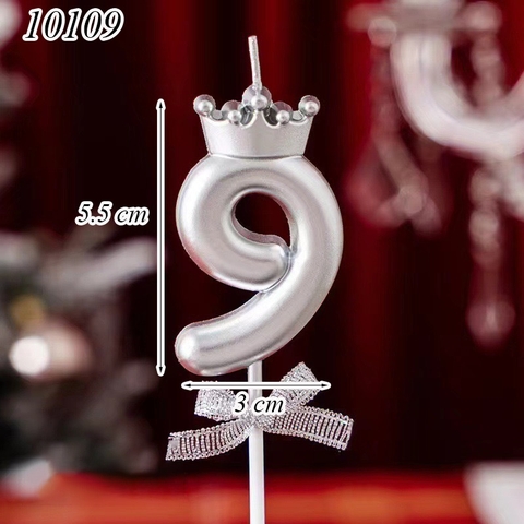Nến số 9 vương miện bạc
