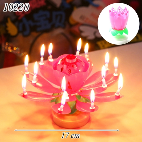 Nến Hoa Sen Phát Nhạc Nở Hoa Màu Hồng 2 Tầng ( 14 Nến )