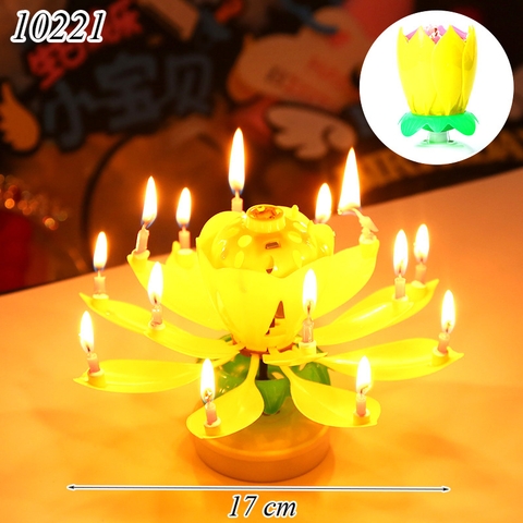 Nến Hoa Sen Phát Nhạc Nở Hoa Màu Vàng 2 Tầng ( 14 Nến )