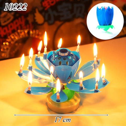 Nến Hoa Sen Phát Nhạc Nở Hoa Màu Xanh Dương 2 Tầng ( 14 Nến )
