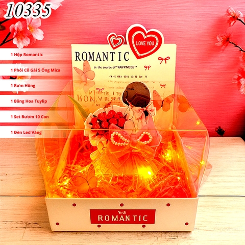 Combo Hộp Romantic Trắng + Phôi Cô Gái 5 Ống Tiền + Thành Phần