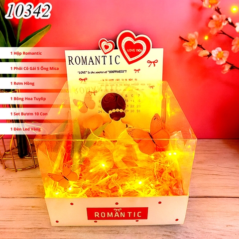 Combo Hộp Romantic Trắng + Phôi Cô Gái 10 Ống Tiền + Thành Phần