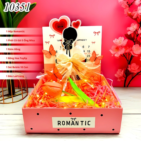 Combo Hộp Romantic HỒNG + Phôi Cô Gái 10 Ống Tiền + Thành Phần