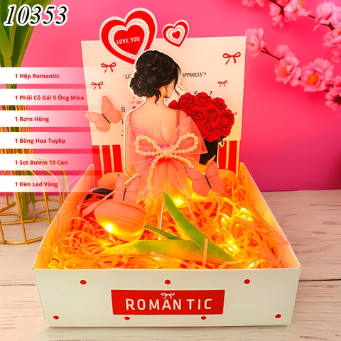 Combo Hộp Romantic TRẮNG + Phôi Cô Gái 5 Ống Tiền + Thành Phần