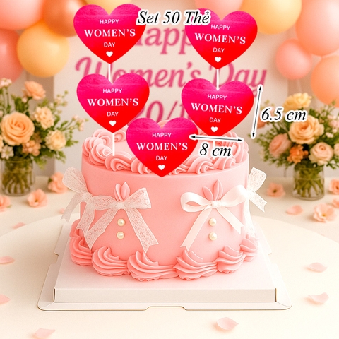 Túi 50 thẻ Happy Women Day hình Tim Đỏ Size To