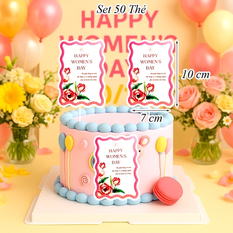Túi 50 thẻ Happy Women Day Viền Sóng Size To