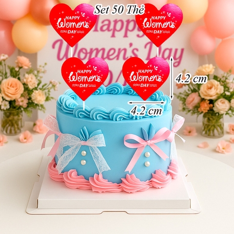 Túi 50 thẻ Happy Women Day hình Tim Đỏ Size Nhỏ