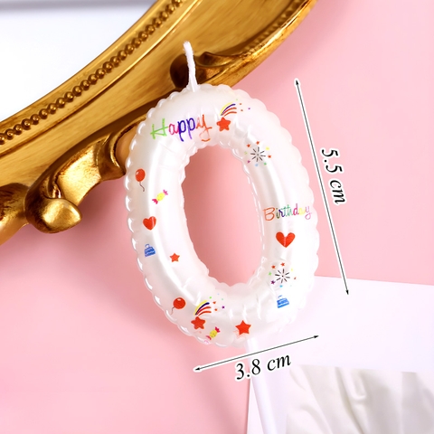 Nến Số 0 Màu Trắng In Chữ Happy Birthday