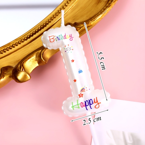 Nến Số 1 Màu Trắng In Chữ Happy Birthday